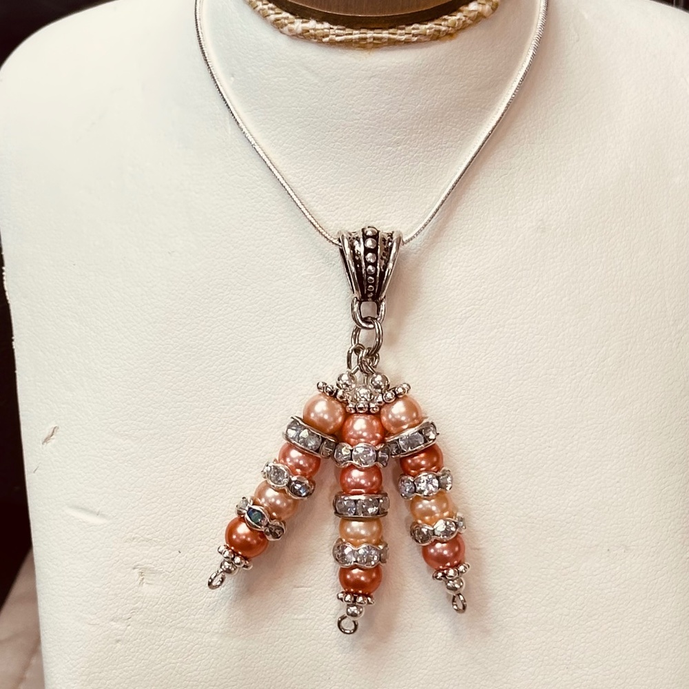 925 Sterling Silver Chain Peach Beads separated by Crystal Rondelles Hand Made